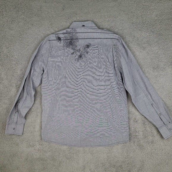 At Collins Shirt Men's Large Gray Striped Embroidered Floral Long Sleeve - Picture 5 of 10